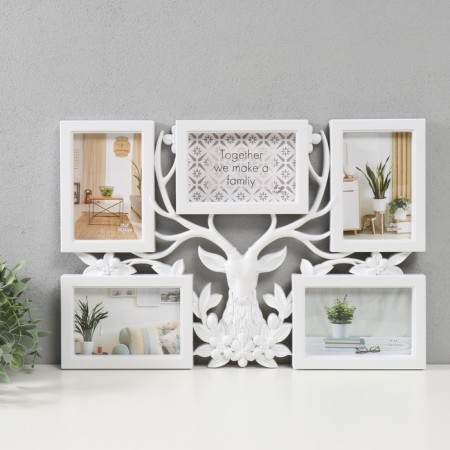 Photo frame plastic in 5 photos 10x15 "Noble deer" white 48x33x2.5 cm