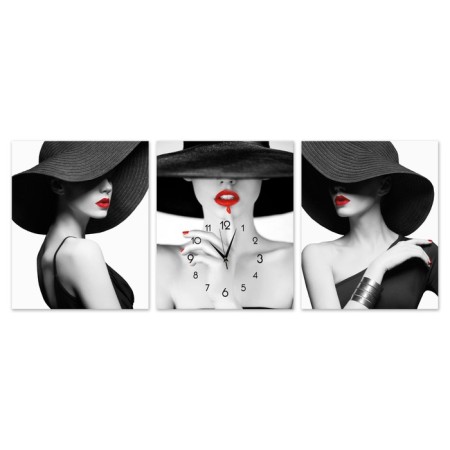 Carty watch Wall Modular "Girl in a Hat", 48x39 cm, silent, triptych
