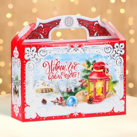 Gift New Year box 26 x 23 x 7 cm with handle