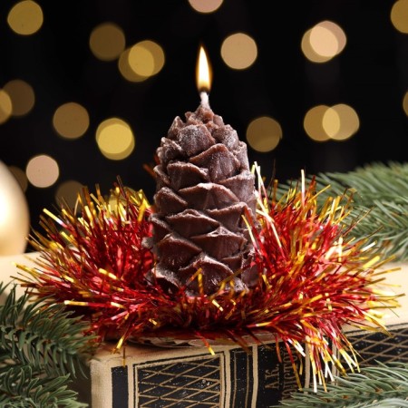 New Year's candle "Bump with spruce decor", 7 cm, brown mix