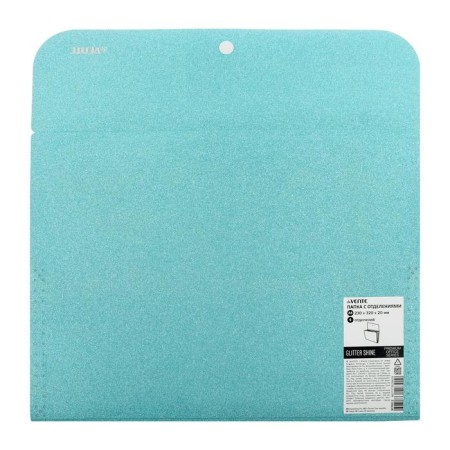 Folder-carte, A4, 6 departments, 400 μm, Devente "Glitter Shine", on the button, embossing "sand" with sparkles, turquoise-4