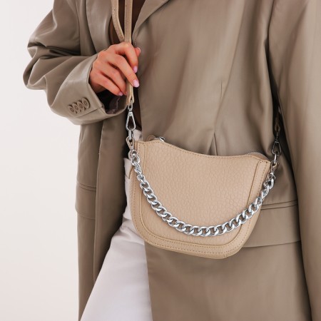 Bag Women's Cross-Bodi with a zipper, beige color-6