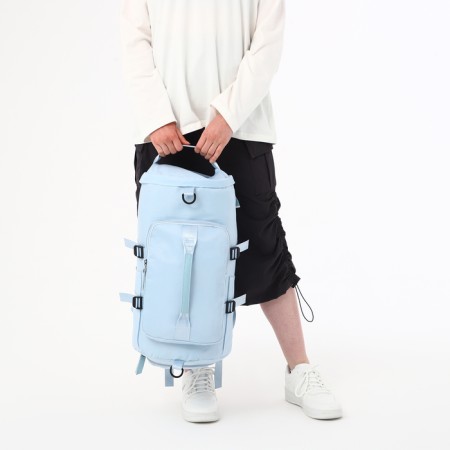 A backpack-snuffle with a zipper, 4 outer pockets, a shoe detachment, blue color-8