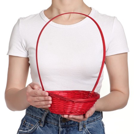 Wicker basket, bamboo, d19xh5 cm, red-3