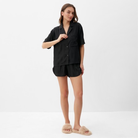 Female pajamas (shirt and shorts) KAFTAN SILK "strip" r.40-42, black-4