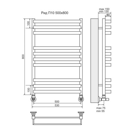 Terminus water heated towel rail "Reed" P10, 500x800 mm, chrome-2
