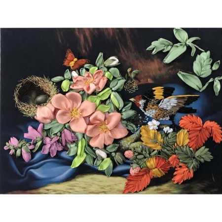Set for embroidery with ribbons "Nest in rosehip"