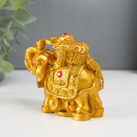 NECK Polystone Bronze "Elephant with Cash toad on the back" 7.5x9.3x5.2 cm-2