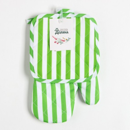 The kitchen set is green color, a severity 17x17 cm, mittens 26x16 cm, 100% p/e-5
