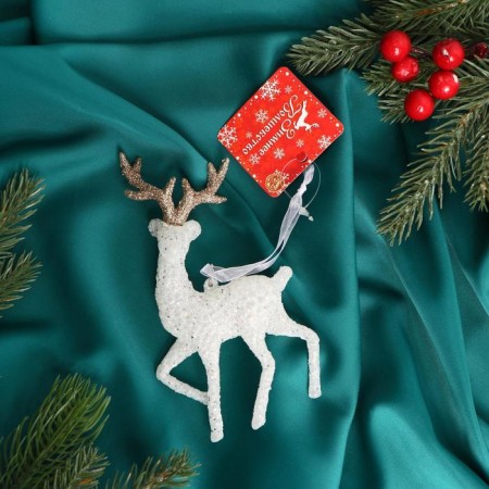 Christmas tree decoration "Frosty deer" 7x15 cm, white-gold-1