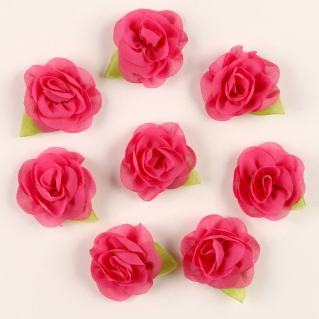 Flower with petals, leaflet, fabric, set of 8 pcs., Fuchsia color