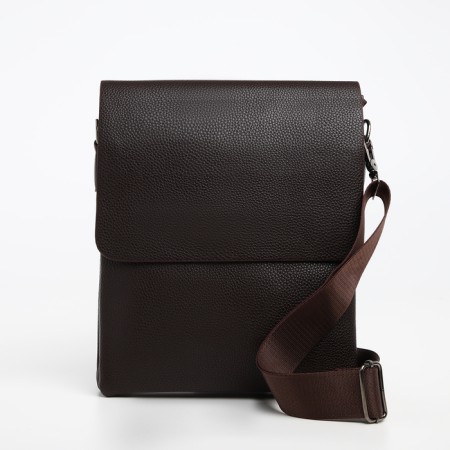 Male bag on the Textura valve, outer pocket, brown color-2