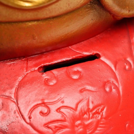 Piggy bank "Hotty on the buffalo" red gold, 22x44x37cm-7