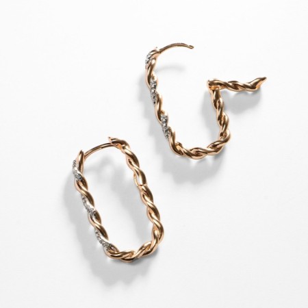 Earrings with rhinestones Xuping interweaving, pigtail, white color in pink gold-2