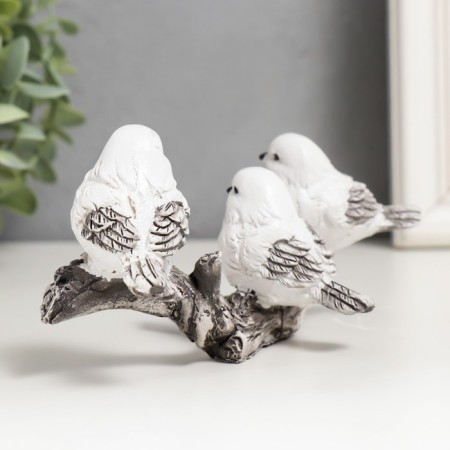 Polystone souvenir "Three white sparrow on a twig" 7.5x17x8.5 cm-3