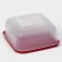 The container is plastic with the lid Flexo, 2.7 l, the color is red