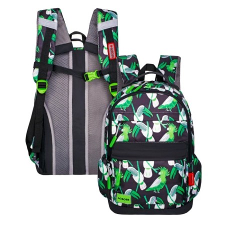 Youth backpack 43 x 29 x 18 cm, ergonomic back, Across 155, black/green 155-4