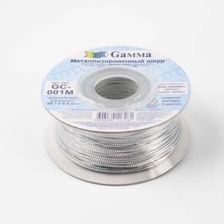 Weaving cord, metallized, d = 1 mm, 45.7 ± 0.5 m, silver color-4