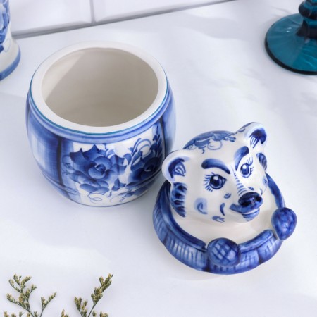 Pot "Bear in a barrel", 17 x 11 cm, gzhel-4