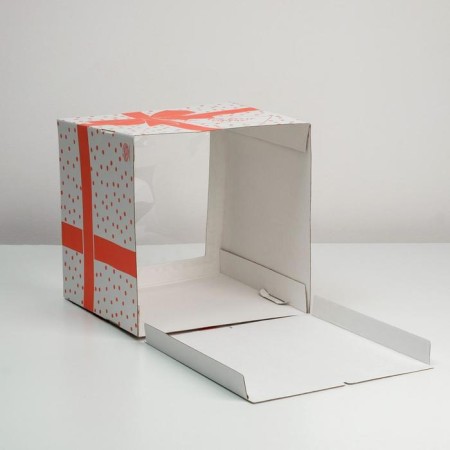 Box for a cake with a window, confectionery packaging "from the bottom of the heart" 30 x 30 x 30 cm-3