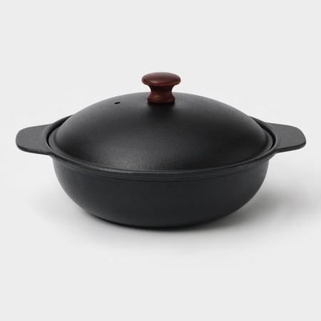 Cast iron fried, 2 l, d = 24 cm, cast -iron cover, black color-1