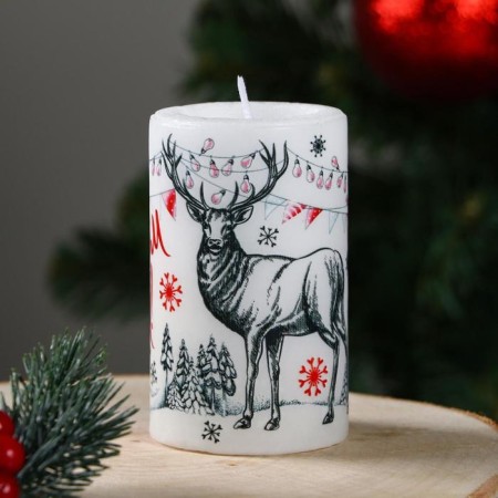 New Year. Candle-cylinder "Happy New Year!", 6x10 cm, 30 hours, 227 g, graphics-1
