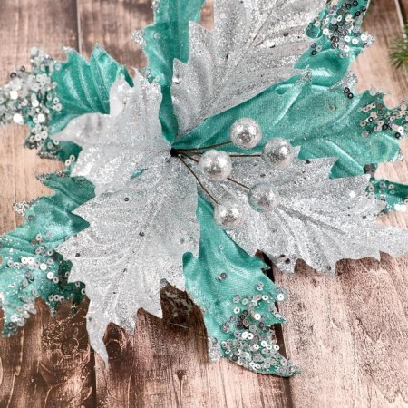 Decor "Winter Flower" Pearls, 23x19 cm, turquoise-1