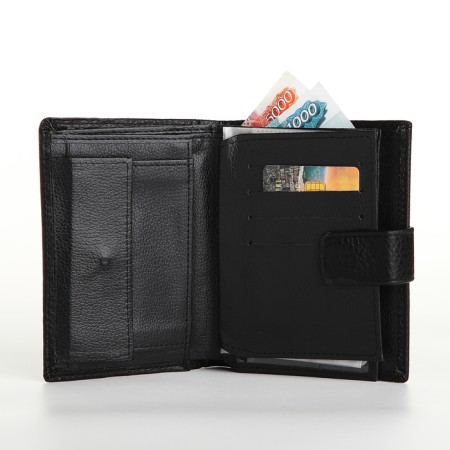 Male purse on magnet 3 in 1, department for auto documents, passports, black color-6