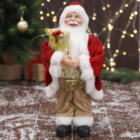 Santa Claus "in a golden red suit, with a strap, with gifts" 15x30 cm
