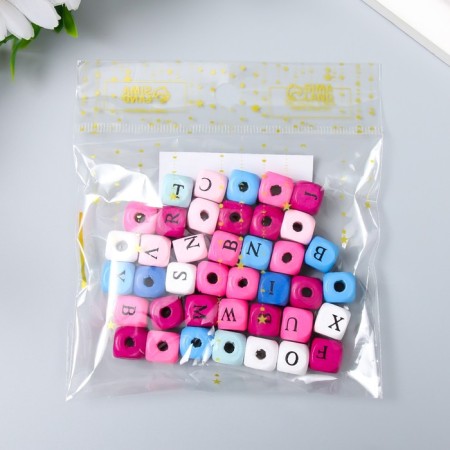 Beads for creativity tree "Alphabet on cubes" Pastel set 40 pcs 1x1x1 cm-3