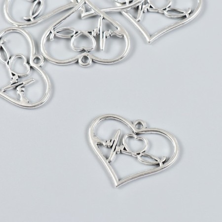 Decor for creativity Metal "heart with a cardiogram" set 7 pcs silver 3x2.4 cm-1