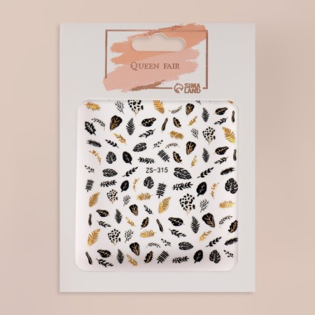 Nail stickers "leaf fall", metallized, golden/black color-4