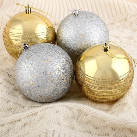 Set of balls plastic D-10 cm, 4 pcs "ayola" golden silver