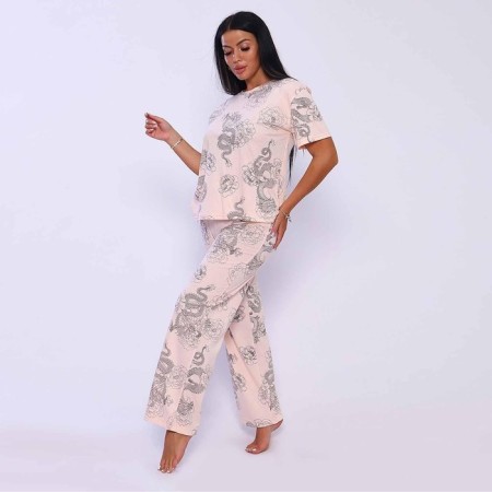 Female home set (T -shirt/pants), pink color, size 46-1