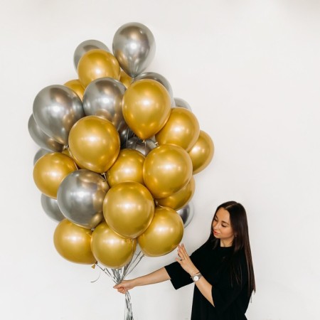 Bouquet of balls "Gold and silver", latex, chrome, set of 50 pcs.-2