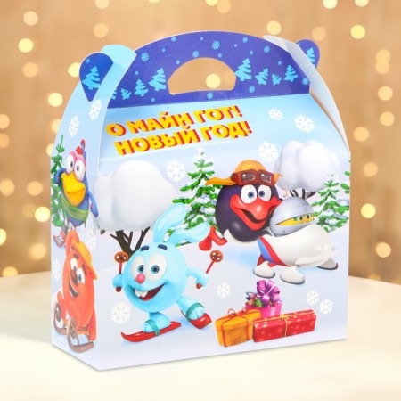 New Year. Gift box New Year's Baul "Smeshariki" License 22 x 9 x 22 cm (+5.6 cm).