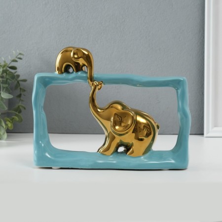 Souvenir Ceramics "Elephant with an elephant - touch. Rectangle" Blue with gold 6x23x16.5 cm 10323