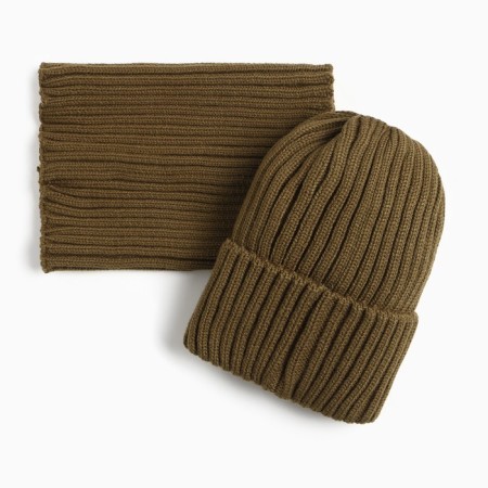 Kit for a girl (hat, snood), khaki color, size 50-54-3