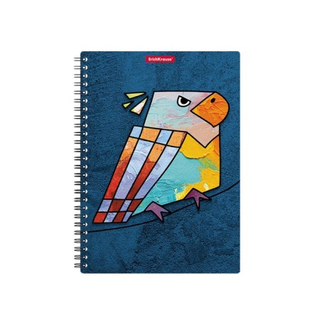 Notebook A5, 80 sheets in a cage on the crest Erichkrause "Birds", a plastic cover, embossing "sand", an offset block, white 100%, mix-4