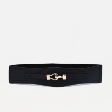 Women's belt, width 6 cm, elastic band, buckle metal, black color