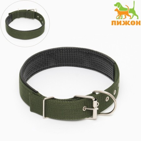 Collar "Comfort" Combined (polyester, art. Leather), 70 x 4 cm, Osh 48-58 cm, dark green