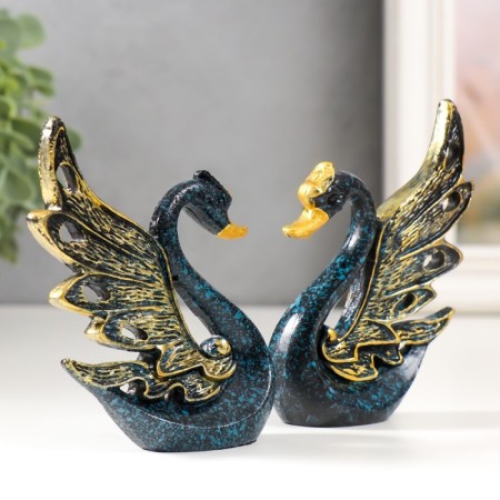 Souvenir Polystone "Blue Swan with Golden Wings" set 2 pcs 2.5x7.5x9 cm-1