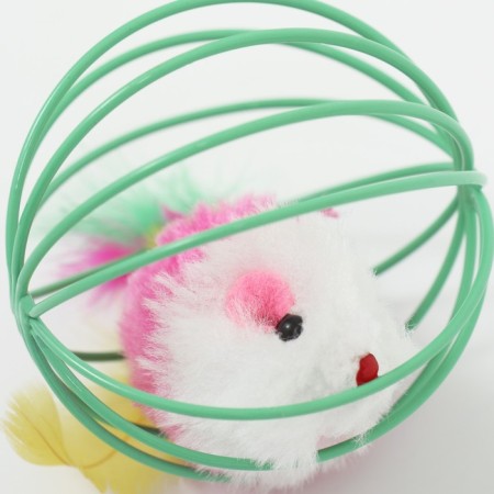 Toy "Mouse in a ball with feathers", 6 cm, green ball-1