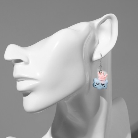 Earrings Assorted "Joy" clouds in crowns, the color of pink blue in silver-3