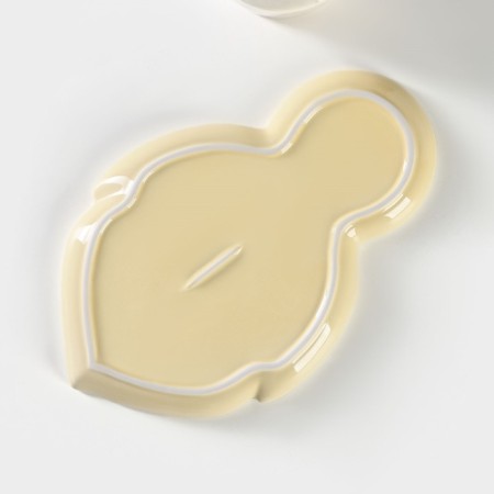 Tea couple ceramic “leaflet”, 3 objects: a cup 320 ml, a saucer 25.5 × 16 cm, spoon, yellow color-7