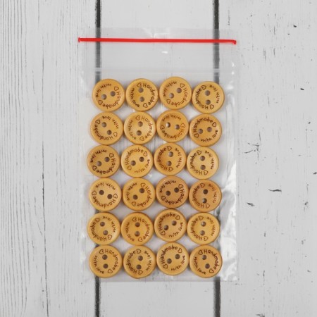 Wood patch "Hand Made with Love", 2 punctures, d = 13 mm, yellow color-1