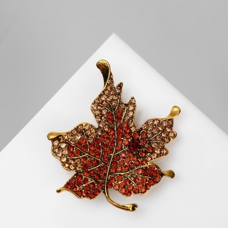 Brooch "Leaf" Maple, brown color in black gold