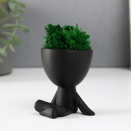 Kashpo concrete mini "Mr. Green on Chile" with moss black 6.5x6x6.5 cm (moss green stabiliz)-3