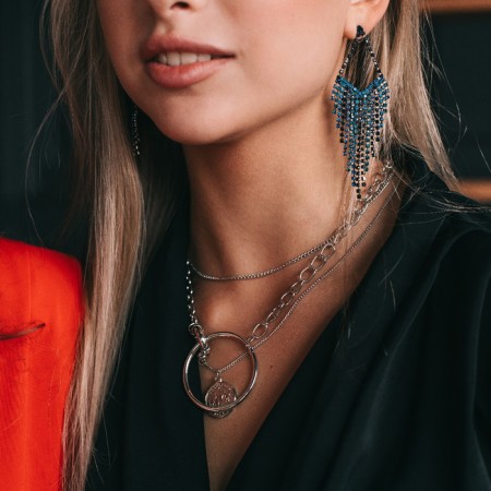 Piece "Chain" a large ring with medallion, silver color, 66 cm-3