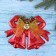 Decoration New Year's "double bell" with a rose and a bow, 19x14 cm, red